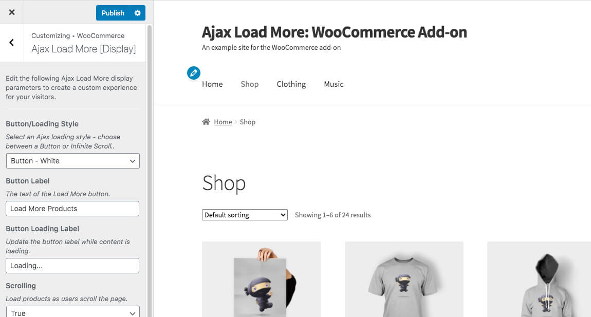 Ajax Load More WooCommerce Customizer Display Options