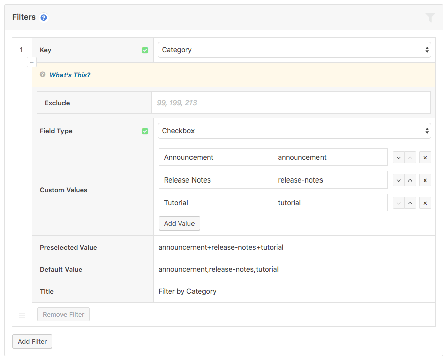 The admin for building preselected filters