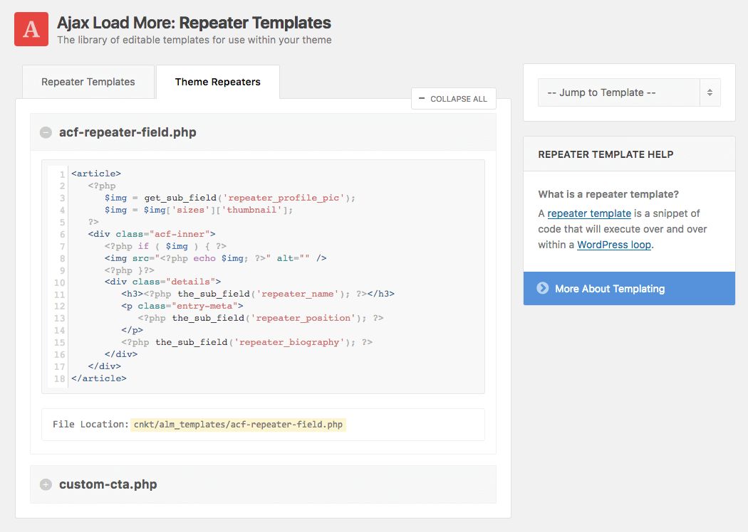 Ajax Load More Theme Repeaters Interface