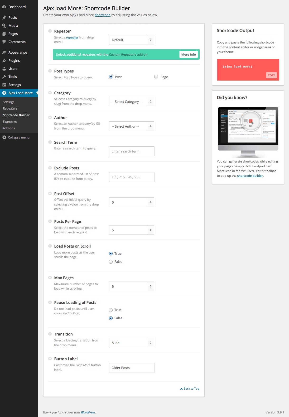 ajax-load-more-shortcode-builder